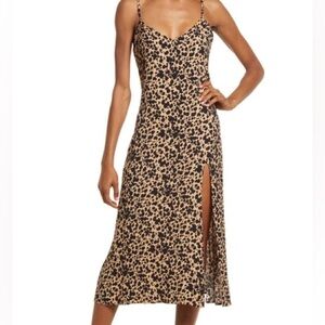 Reformation Crimini Black and Tan Leopard Print Midi Dress (Size 8)